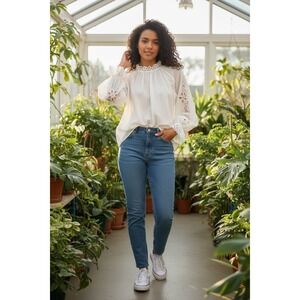 Magali Pascal Blouse Balloon Slv Feminine Coquette Cutout Top Aize Medium